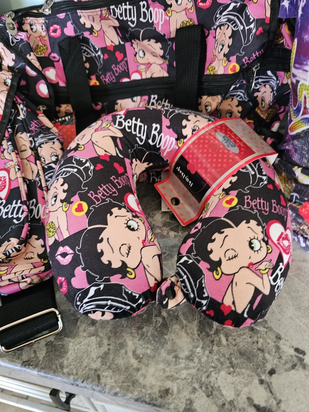 Betty Boop 4-Piece 1 Mini Backpack 1 Medium Backpack Duffle & Neck Pillow